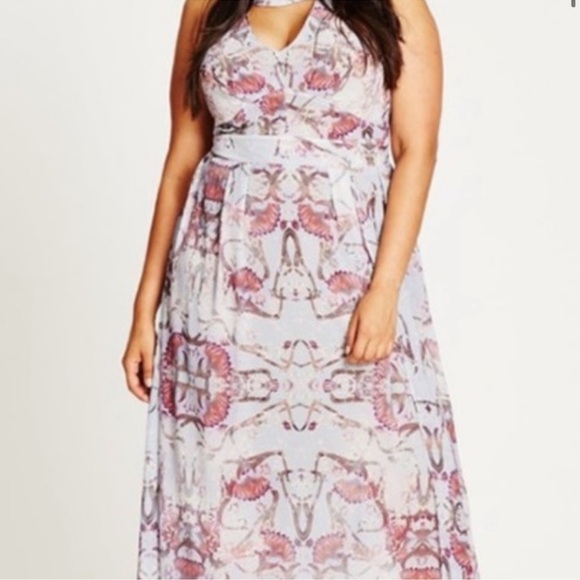 City Chic Purple /Grey Halter Keyhole Maxi Dress Sz 14 - Picture 15 of 15